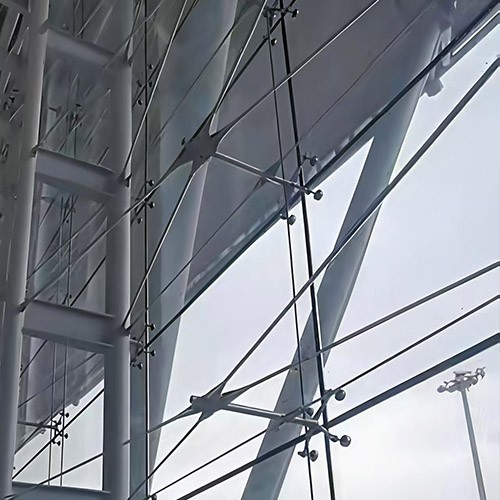 Long-Span Spatial Aesthetics: Tension Rod Glass Facade System & Stainless Steel Hardware