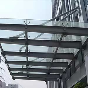 Glass Canopy Project for Factory Entrance | Stainless Steel Spider Fittings + Glass Bolts System