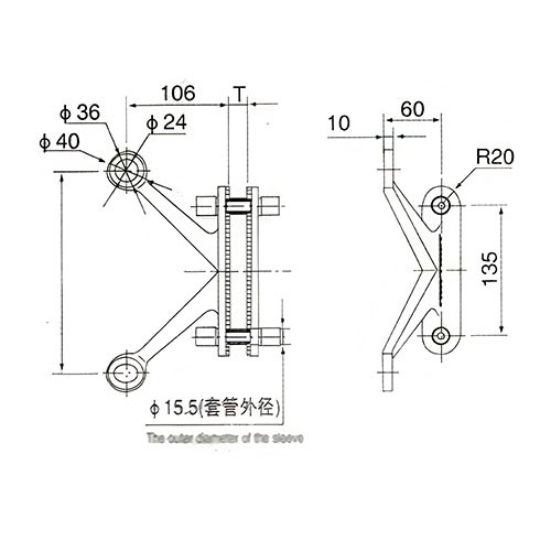 RLL210A4 2-Way Glass Fin Spider Fitting