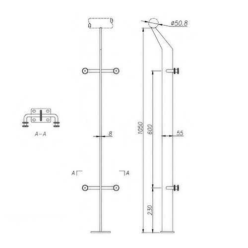 Economical 304 Stainless Steel Single Plate Glass Balustrade Post for 12-18mm Glass