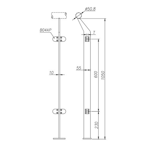 Heavy-Duty Flat Bar Glass Railing Post BD2 | Frameless Balustrade Hardware