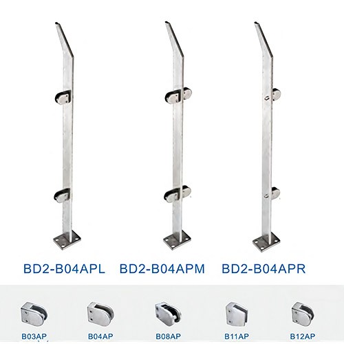 Heavy-Duty Flat Bar Glass Railing Post BD2 | Frameless Balustrade Hardware