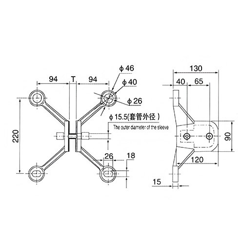 RL L220B1 4-Way Glass Fin Spider Fitting (RL L220B1