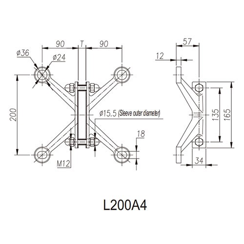 SSHW L200A Fin Spider Fitting for Glass Fins
