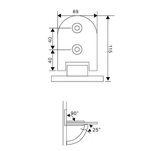 Stainless Steel 90-Degree Semicircle Fixed Glass Clamp | Wall/Floor to Glass | JC-065/066/067