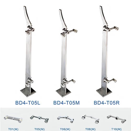 Tapered Single Plate Glass Railing Post BD4 | 316L Gooseneck Balustrade Hardware
