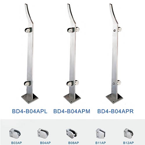Tapered Single Plate Glass Railing Post BD4 | 316L Gooseneck Balustrade Hardware